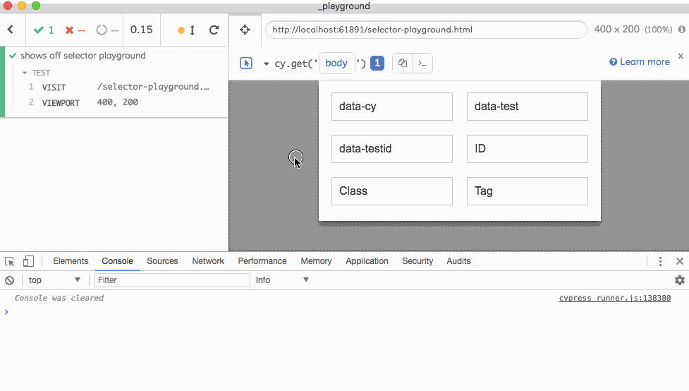 Clicking an element, copying its selector to clipboard, printing it to the console